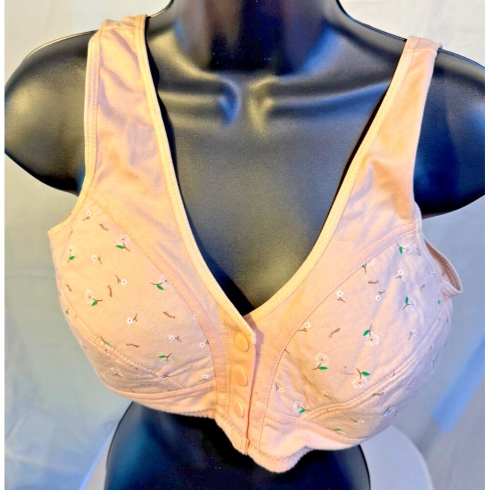 New Cottagecore Front Snap Bra Peach Floral Women's Plus 44C 44D Softcup